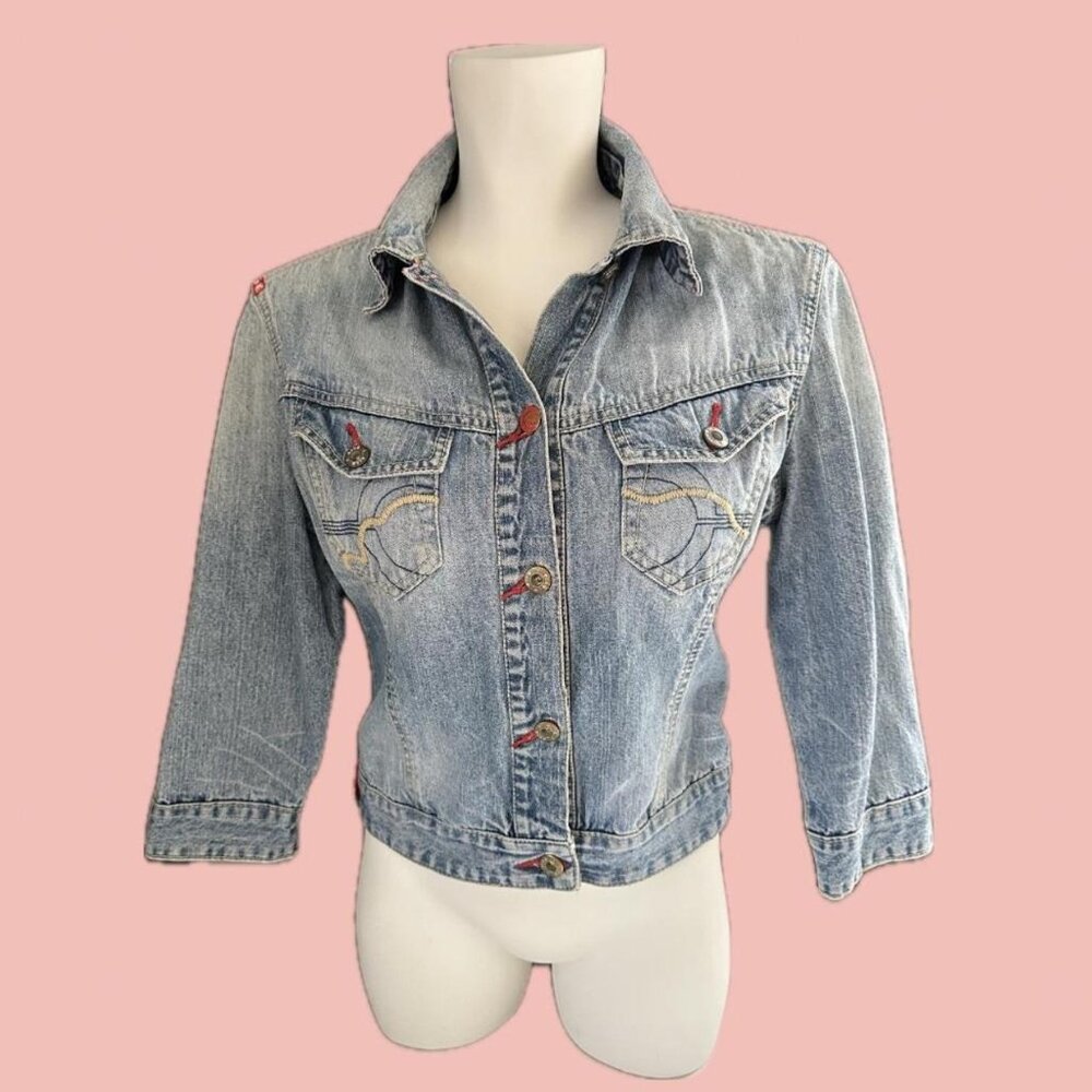 Vintage Y2K Ecko Red Denim Jacket – Cropped Fitted Style Size M